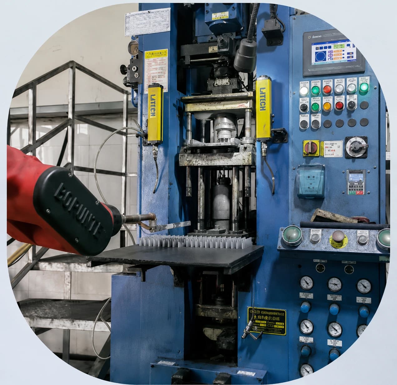 Pressing equipment close-up in the supplied carbide production library