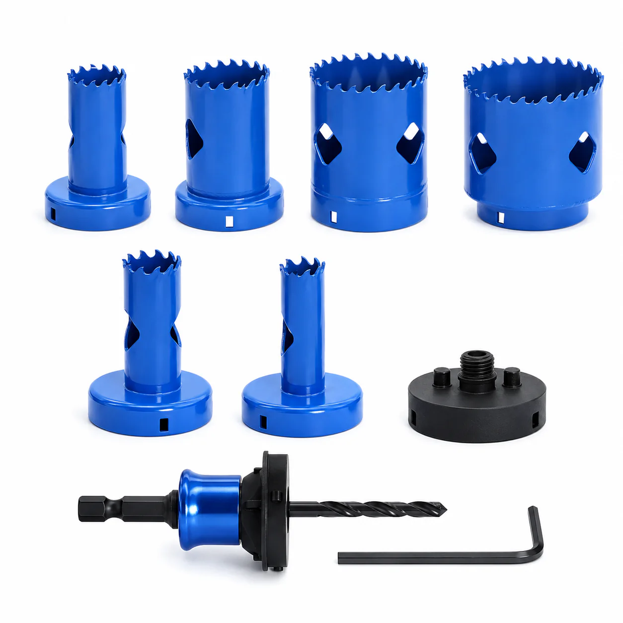 Bi-metal hole saw set with arbor, pilot drill and hex key