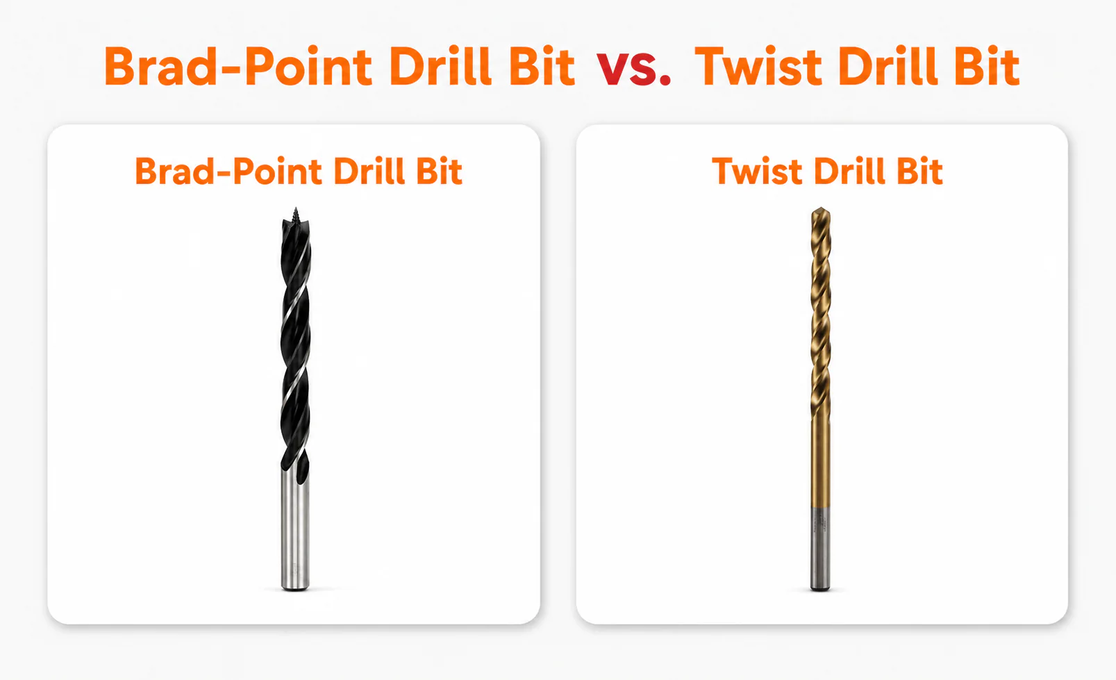 Brad-point wood drill bit compared with a twist drill bit