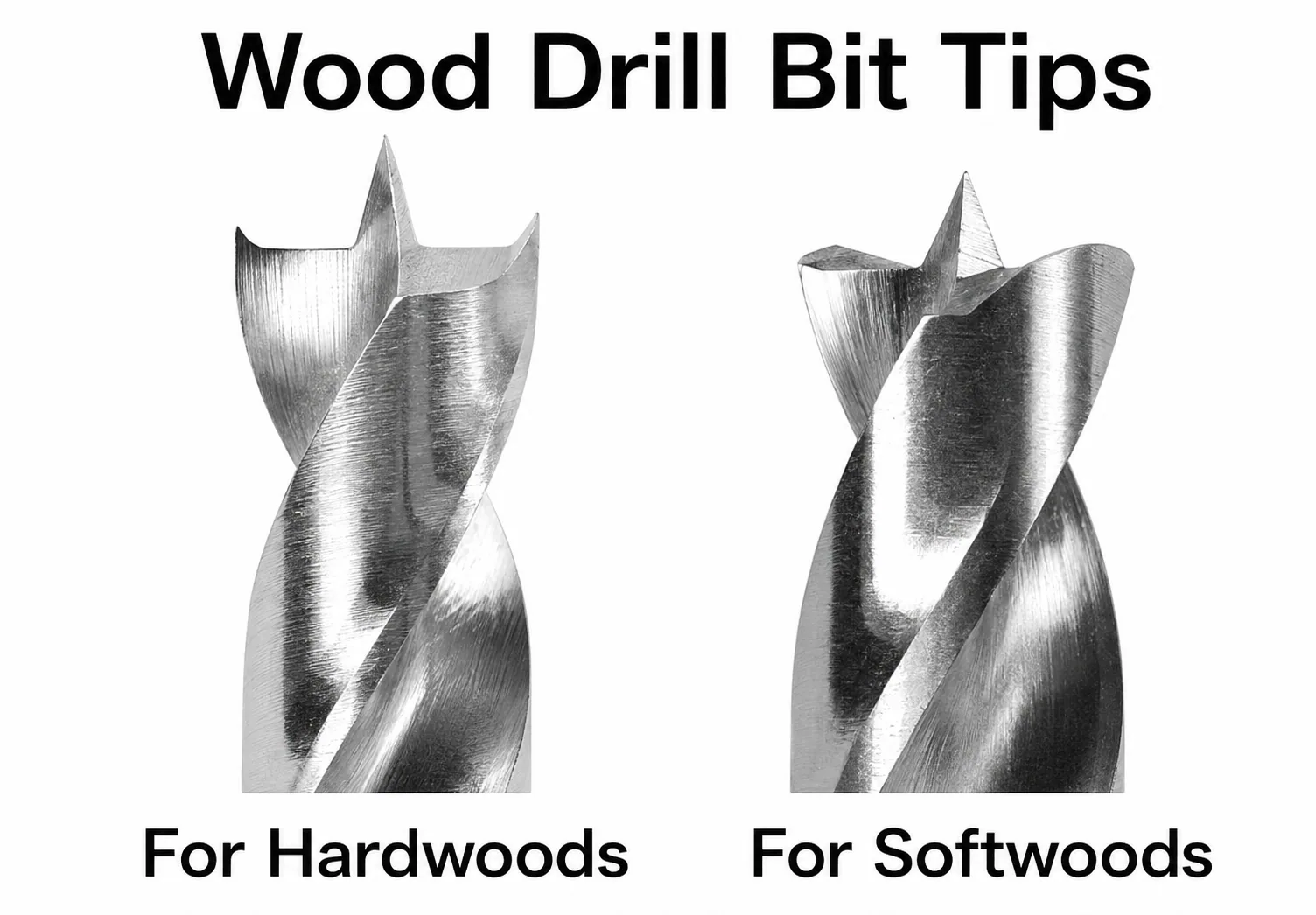 Brad-point wood drill tips for hard and soft wood