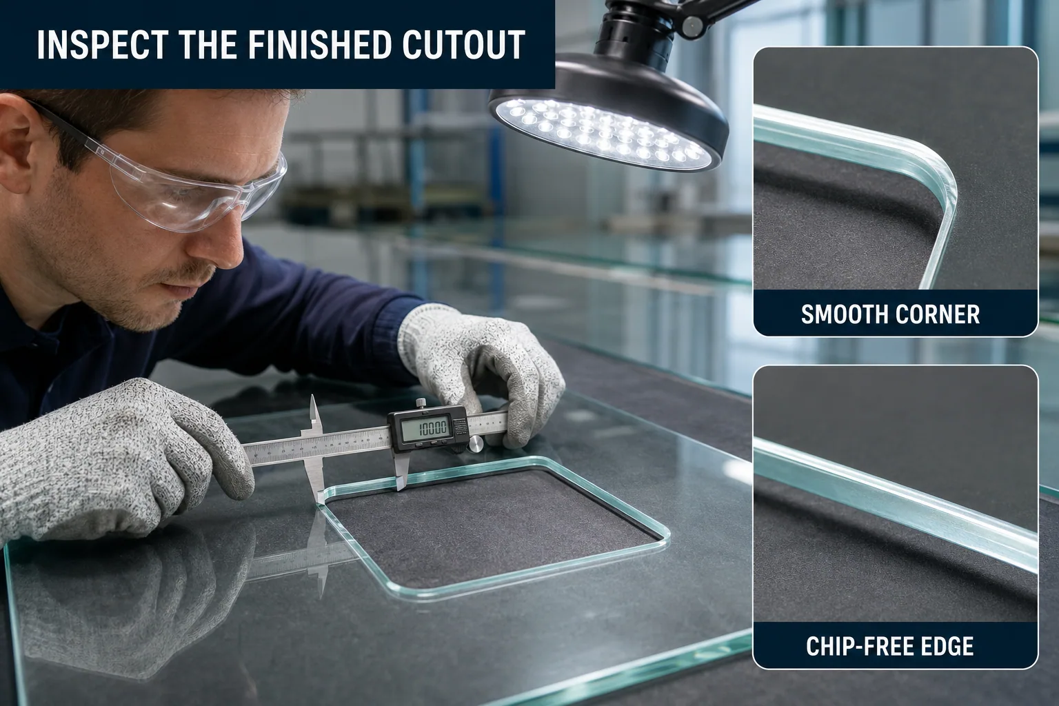 Safety-gloved inspection of smooth chip-free glass edges