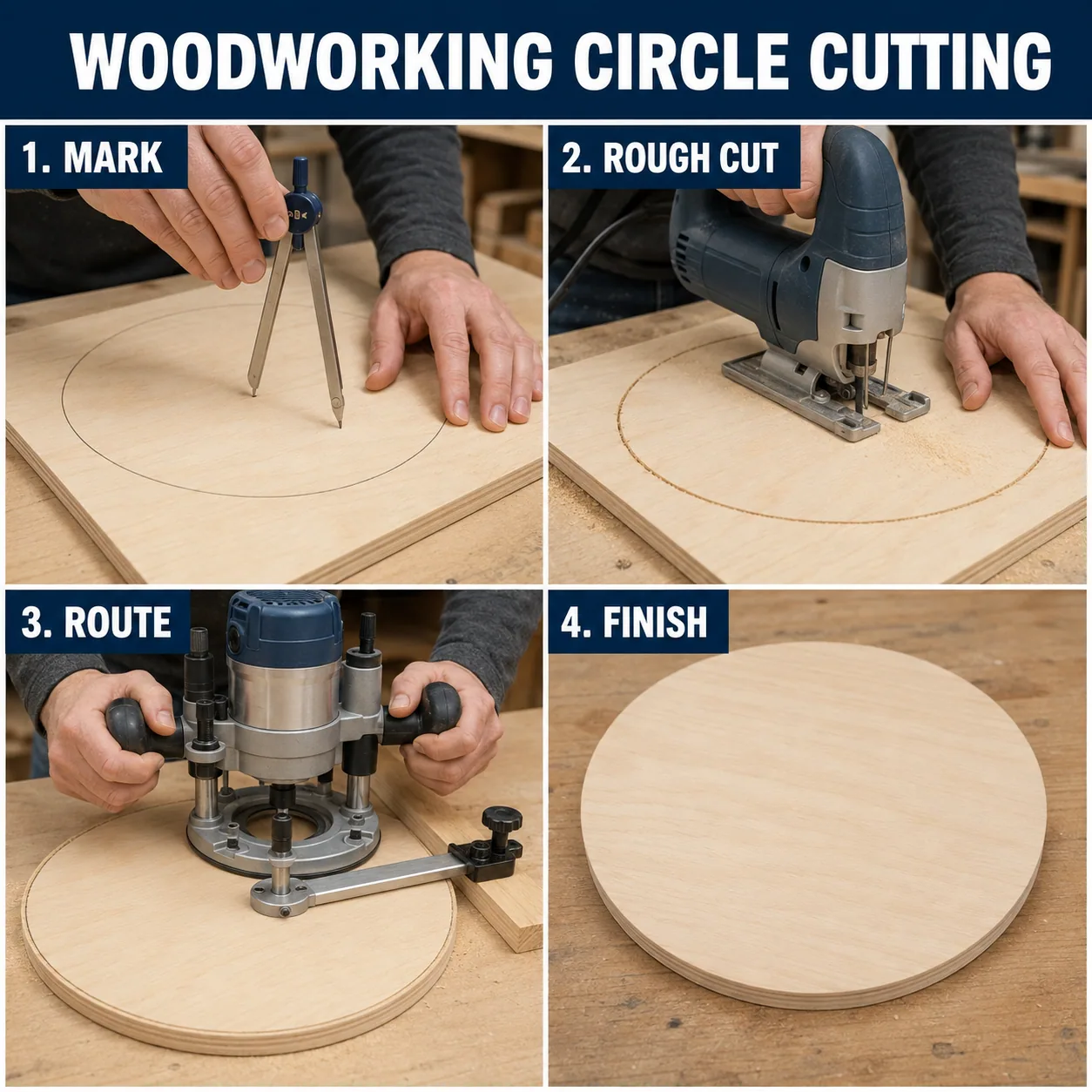 Cómo cortar un círculo de madera con fresadora — Controlar dimensiones y configuración