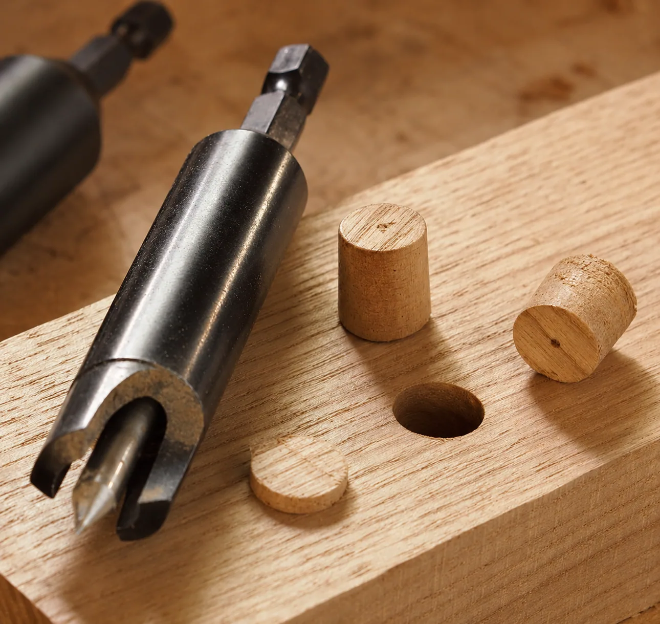 Wood plug cutter and matching plugs