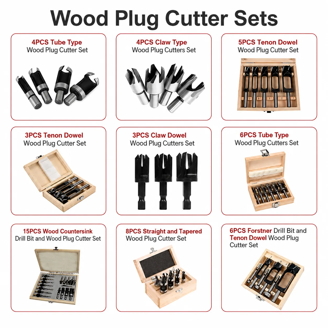 Wood plug cutter assortment