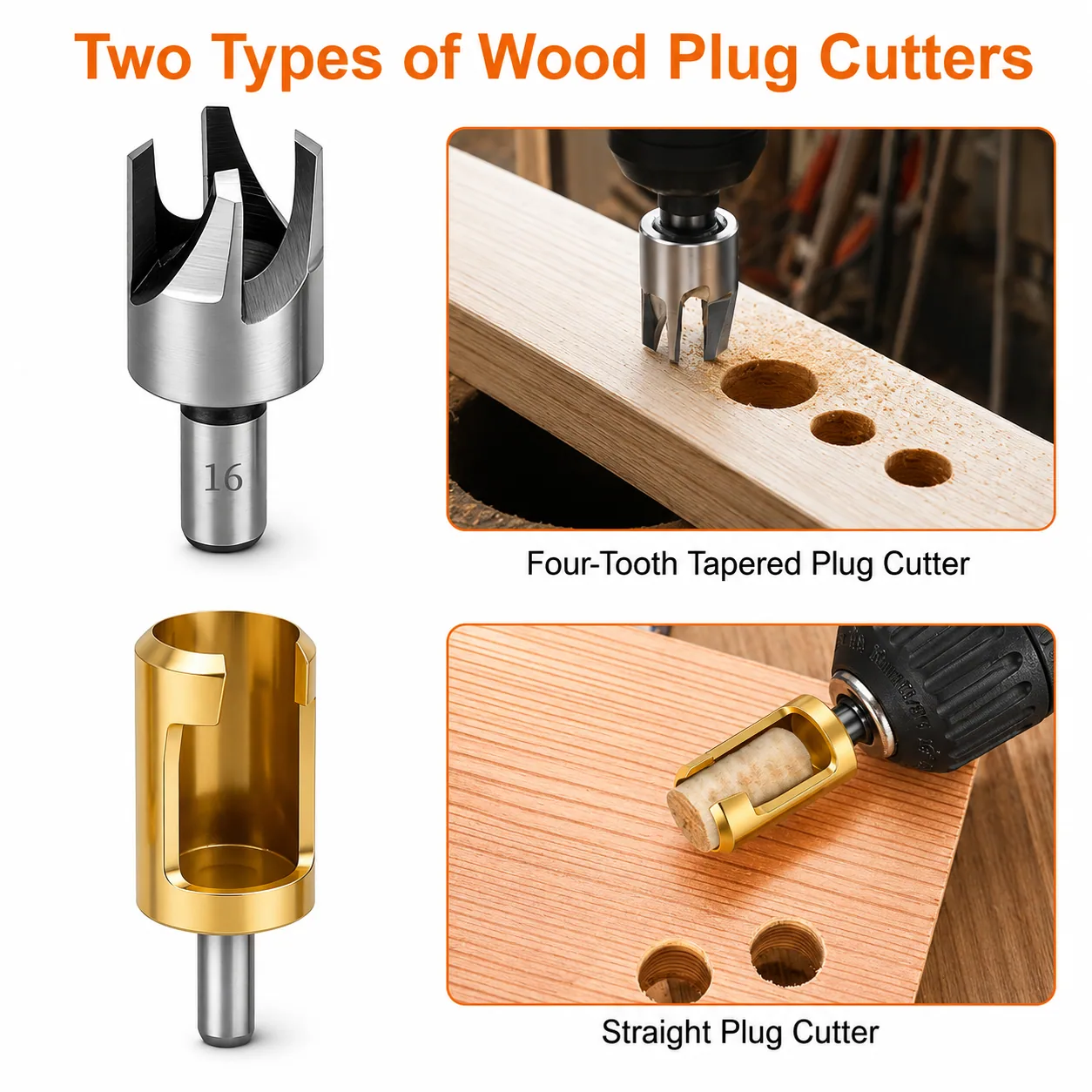 Two wood plug cutter constructions