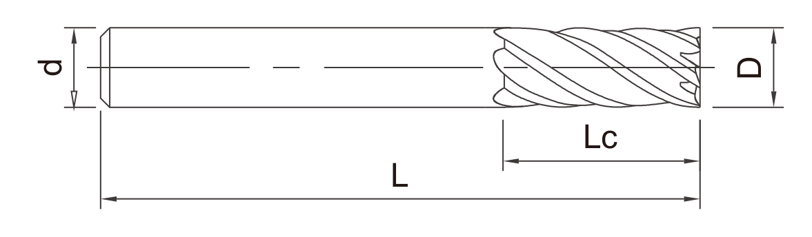 DE Solid Carbide Square End Mills catalog dimension drawing