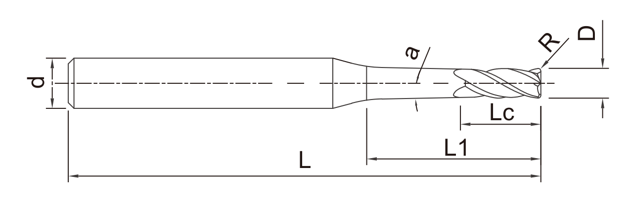 NRMBT Tapered Corner Radius End Mill catalog dimension drawing