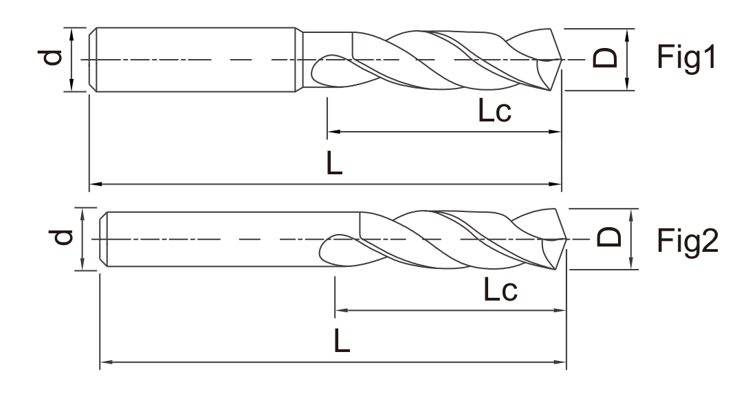 NHA Solid Carbide Drills catalog dimension drawing