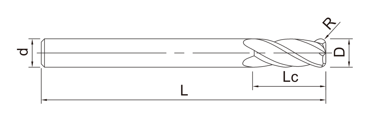 HRBJ Long Shank Corner Radius End Mills catalog dimension drawing