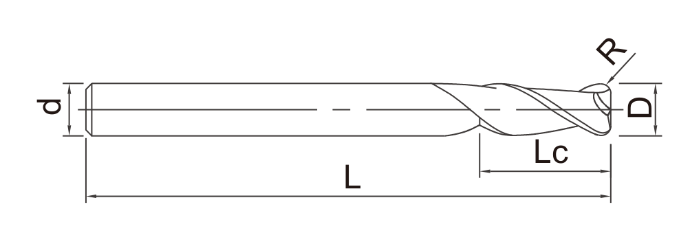 DRAJ Long Shank Corner Radius End Mills catalog dimension drawing