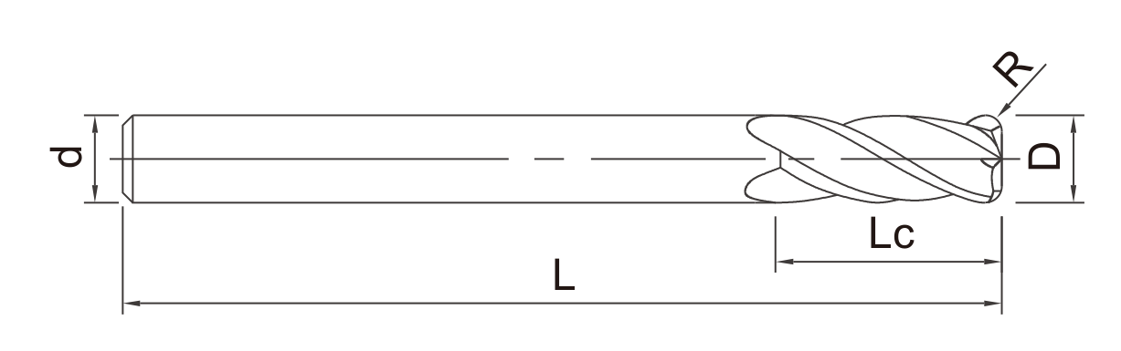 DRBJ Long Shank Corner Radius End Mills catalog dimension drawing