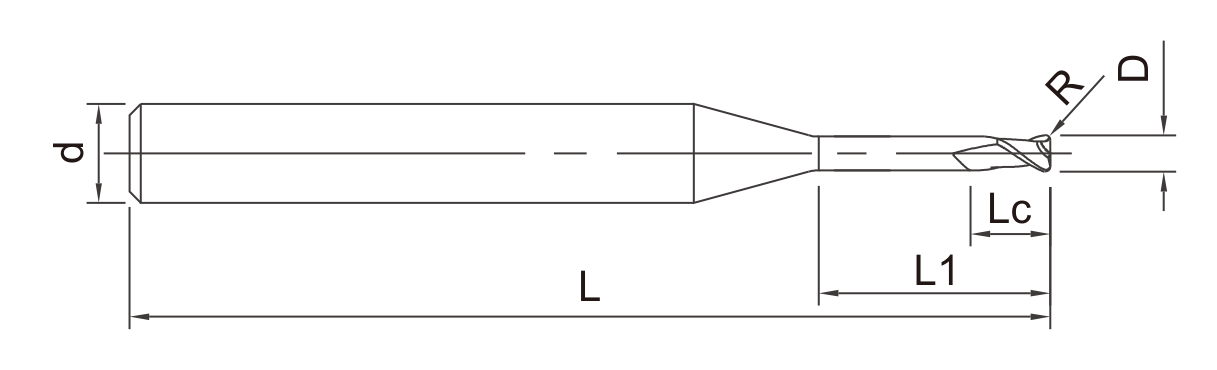 Радиусные фрезы по графиту с удлинённой шейкой, серия GRMA GRMB: размерный чертёж