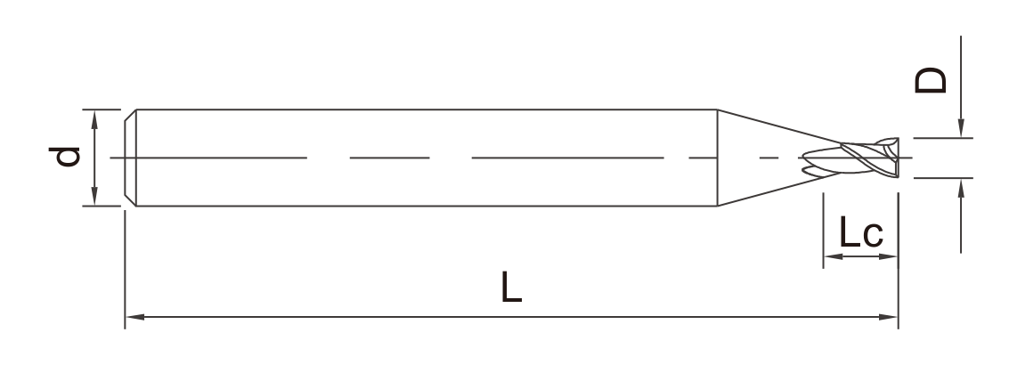EES micro end mill dimension drawing showing D, Lc, d and L