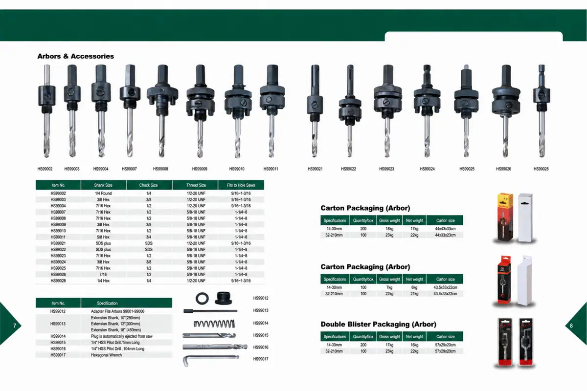 Hole saw arbor and accessory options