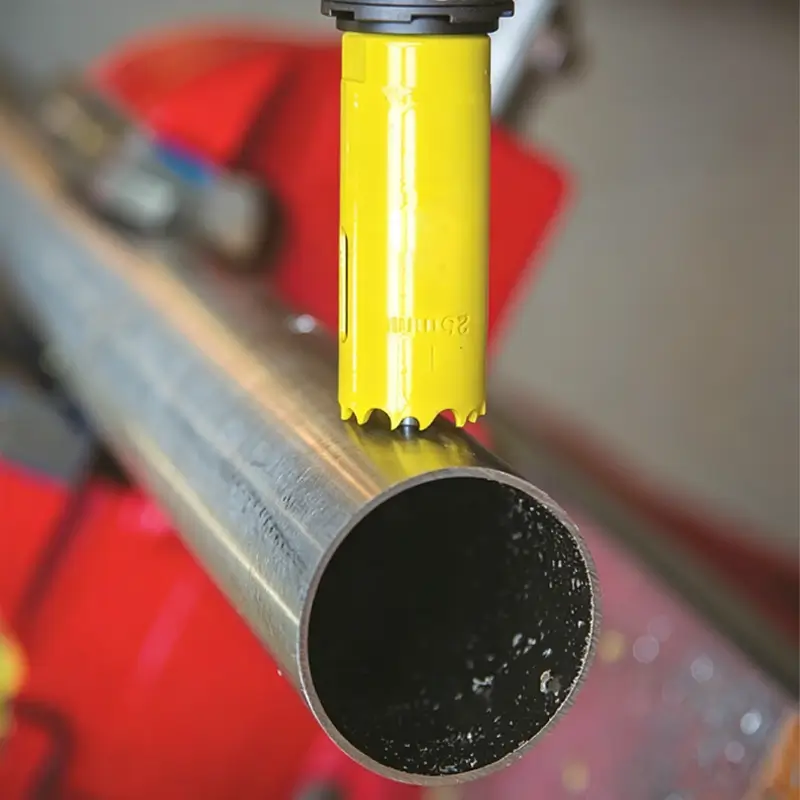 Bi-metal hole saw on metal pipe