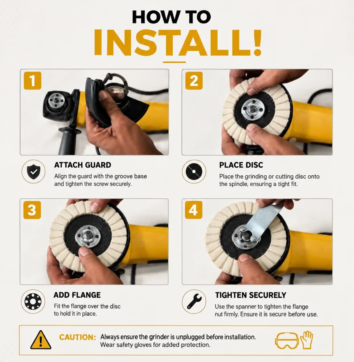 Secuencia ilustrada de montaje de un disco de pulido