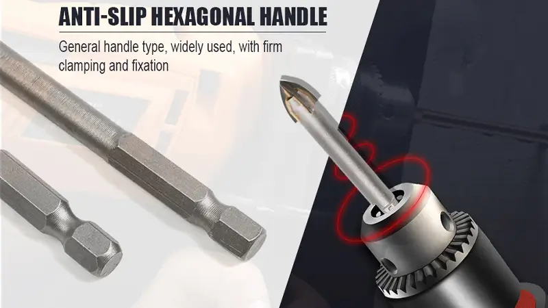 Tile drill bit shank and machine detail