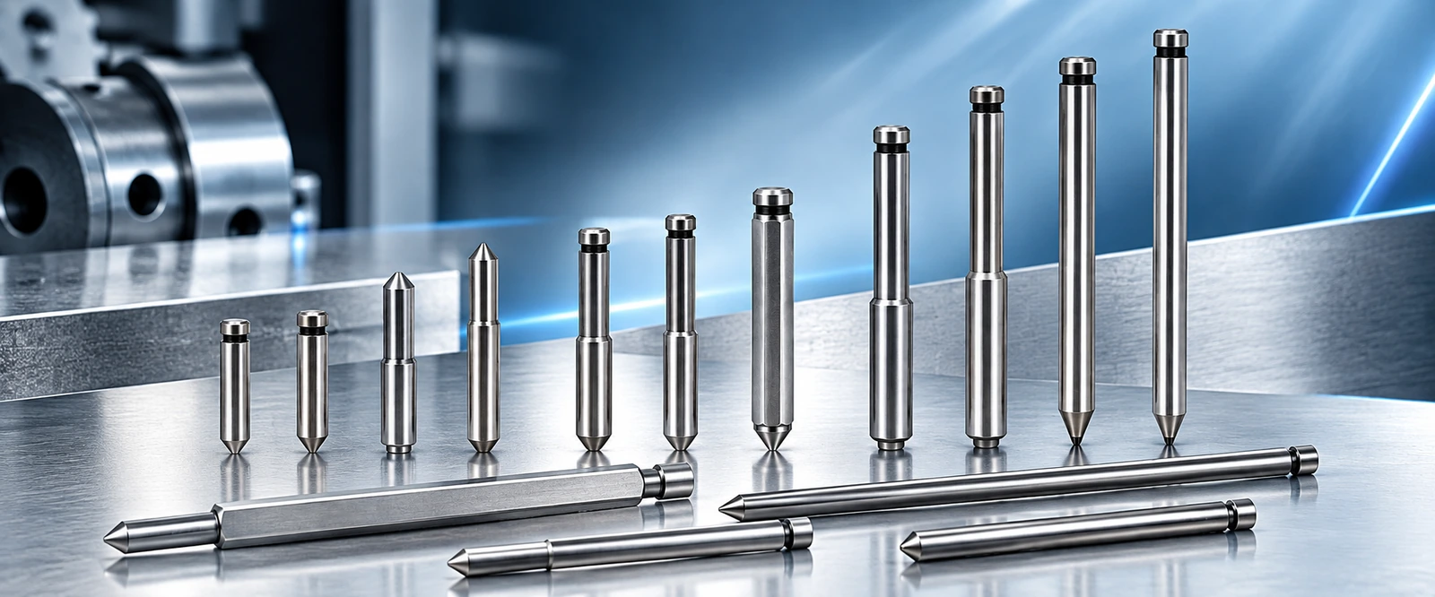 Pilot pin family with different lengths and shoulder forms for cutter-system selection