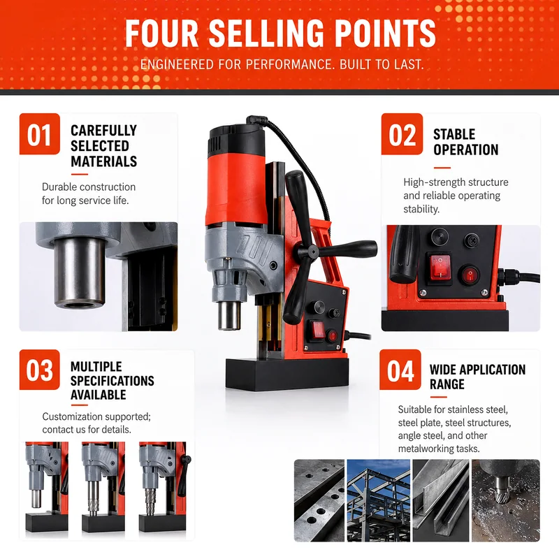 2016E magnetic drill visible controls and operating features
