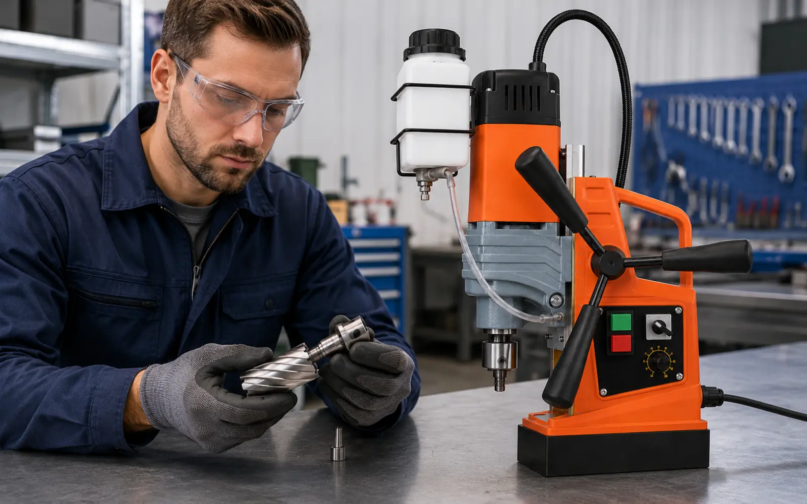 Operator checking the AX8840 annular cutter tool interface