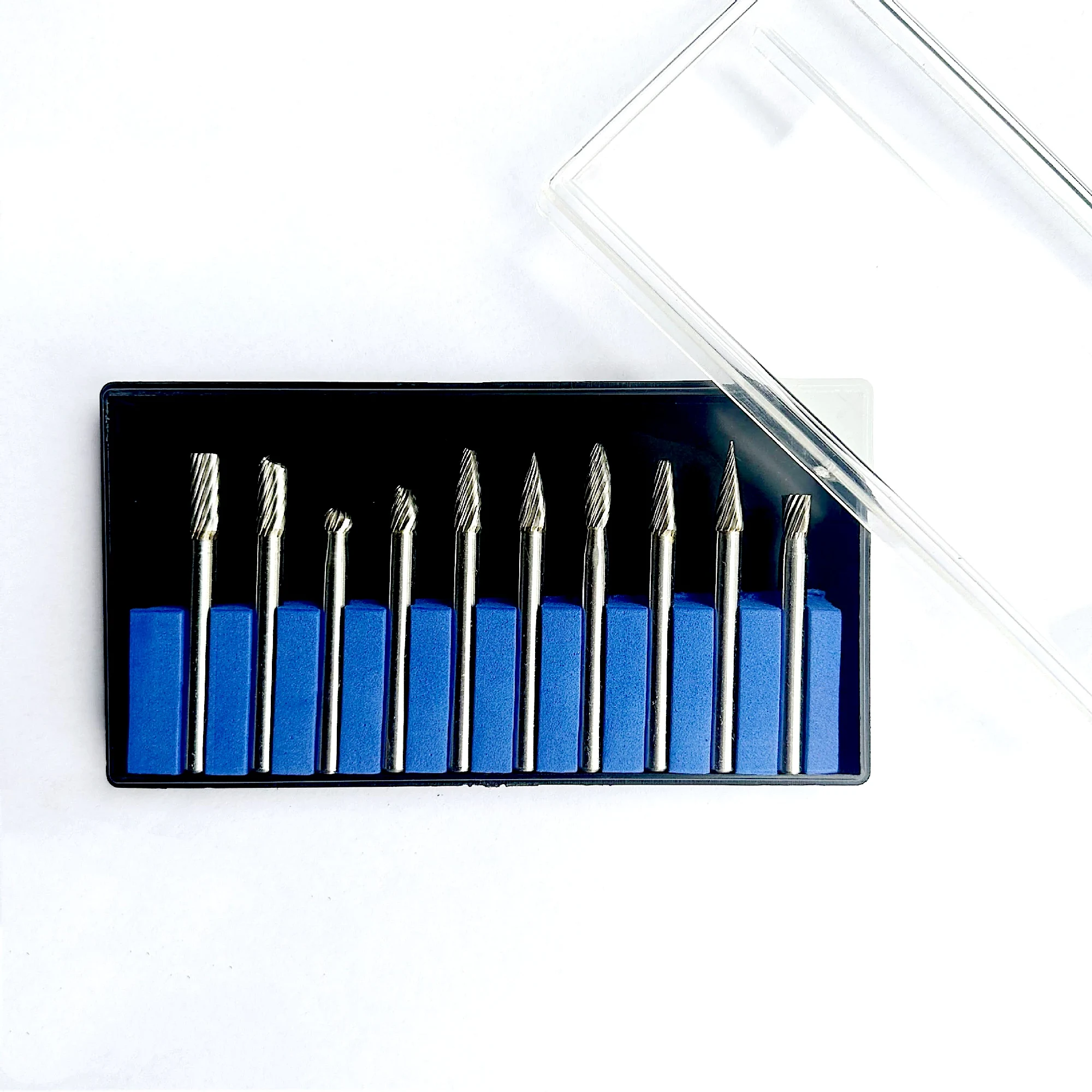 Ten-piece carbide burr set recorded in the supplied asset library as a 6 mm shank assortment