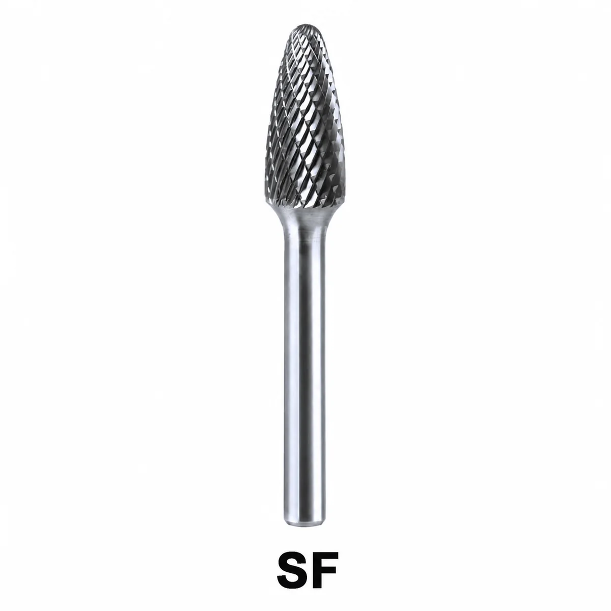 SF tree-radius double-cut carbide burr with intersecting flutes
