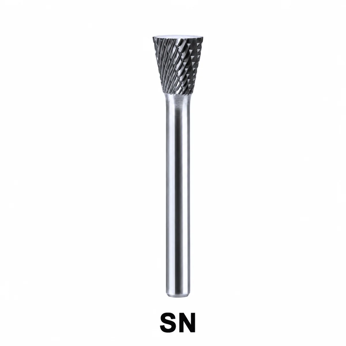 SN inverted-cone double-cut carbide burr with intersecting flutes
