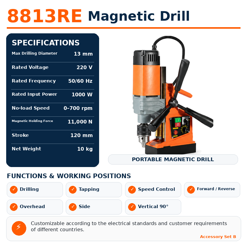 AX8813RE confirmed magnetic drill specifications