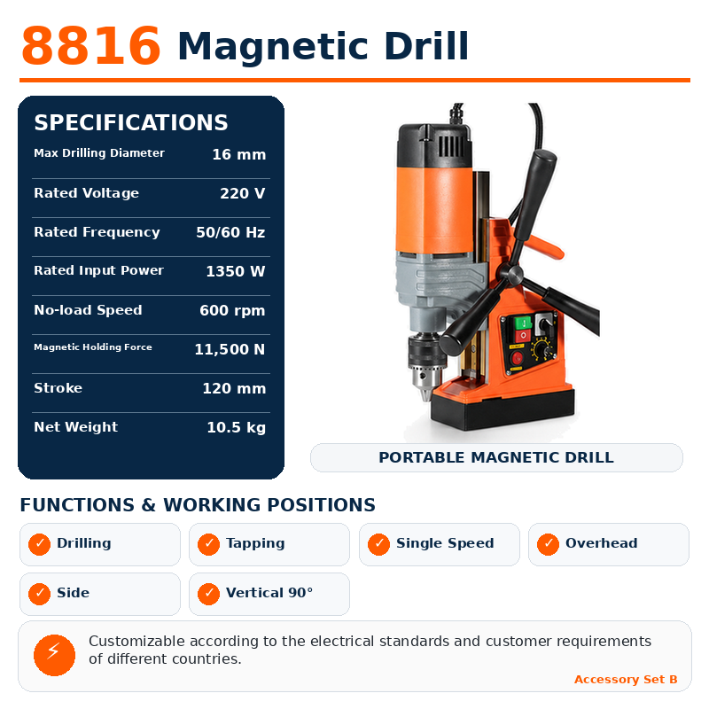 AX8816 confirmed magnetic drill specifications