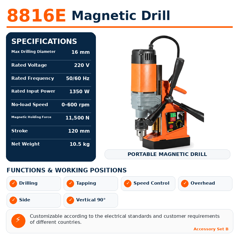AX8816E confirmed magnetic drill specifications