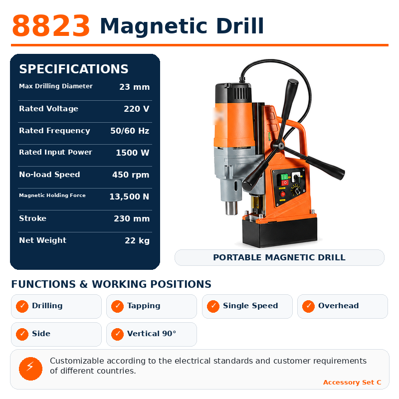 AX8823 confirmed magnetic drill specifications