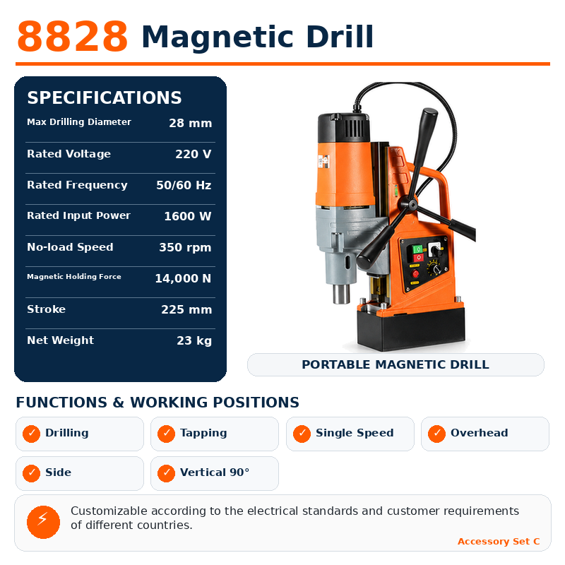 AX8828 confirmed magnetic drill specifications