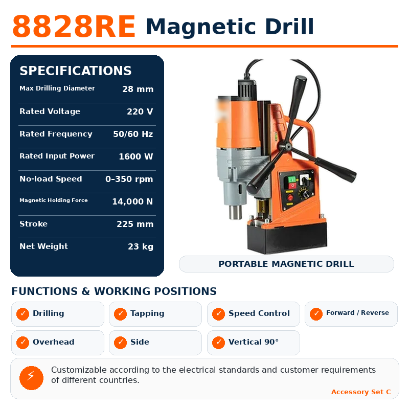 AX8828RE confirmed magnetic drill specifications