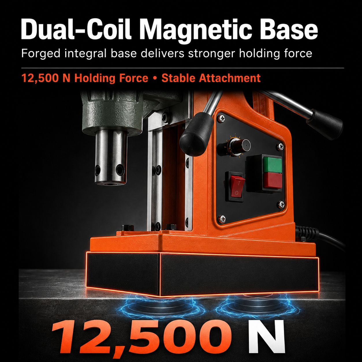Magnetic base detail from the confirmed high-power magnetic drill product family