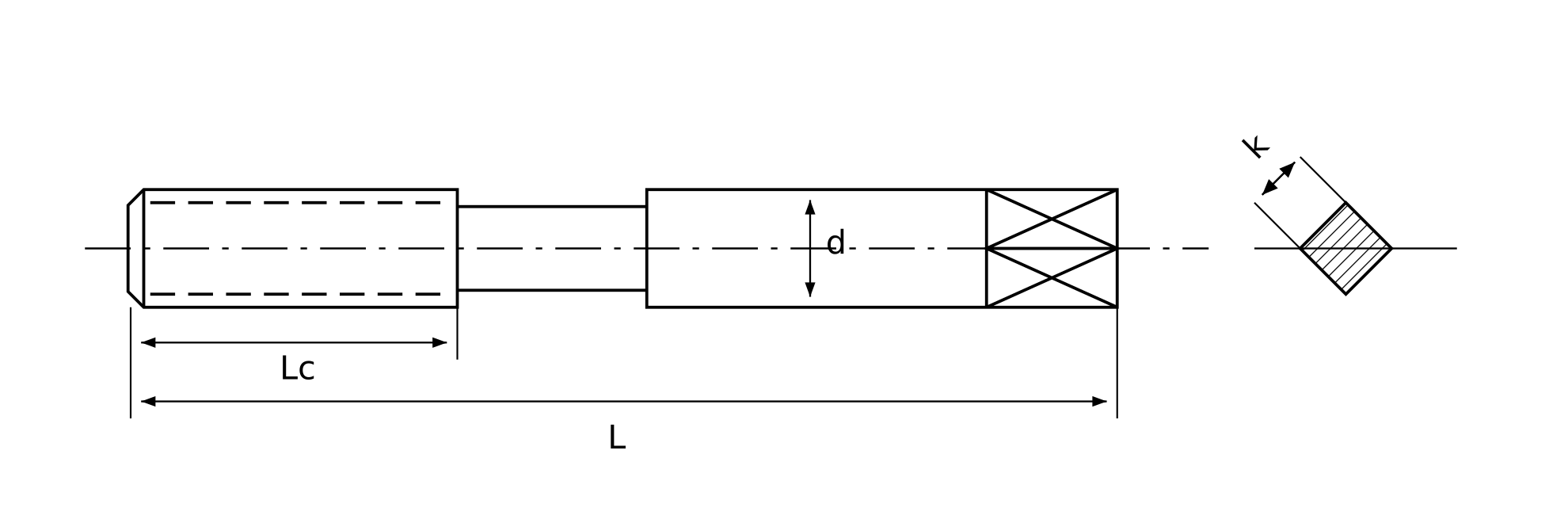 Dimension reference for HSS-Co Metric Thread Forming Tap