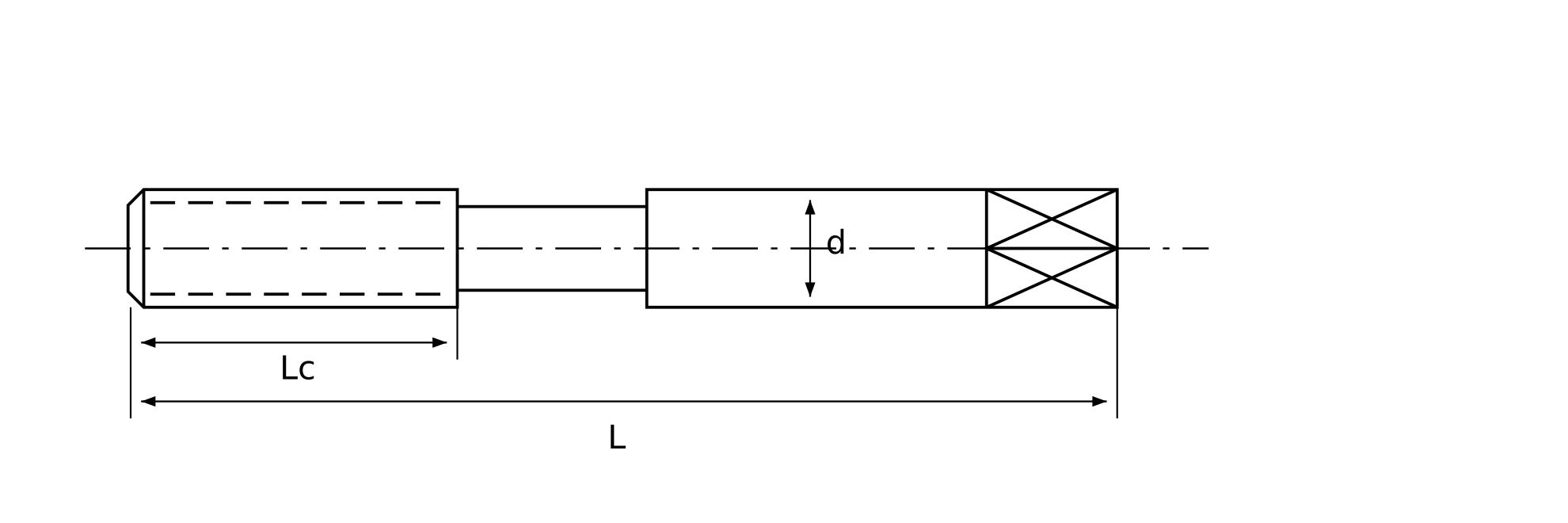 Dimension reference for Long Series HSS Hex Shank Drill Tap