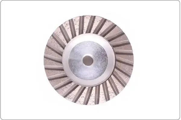 Diamond cup wheel showing a radial turbo segment pattern