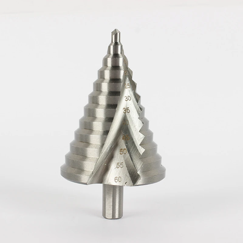 Step drill bit showing progressively larger diameter steps