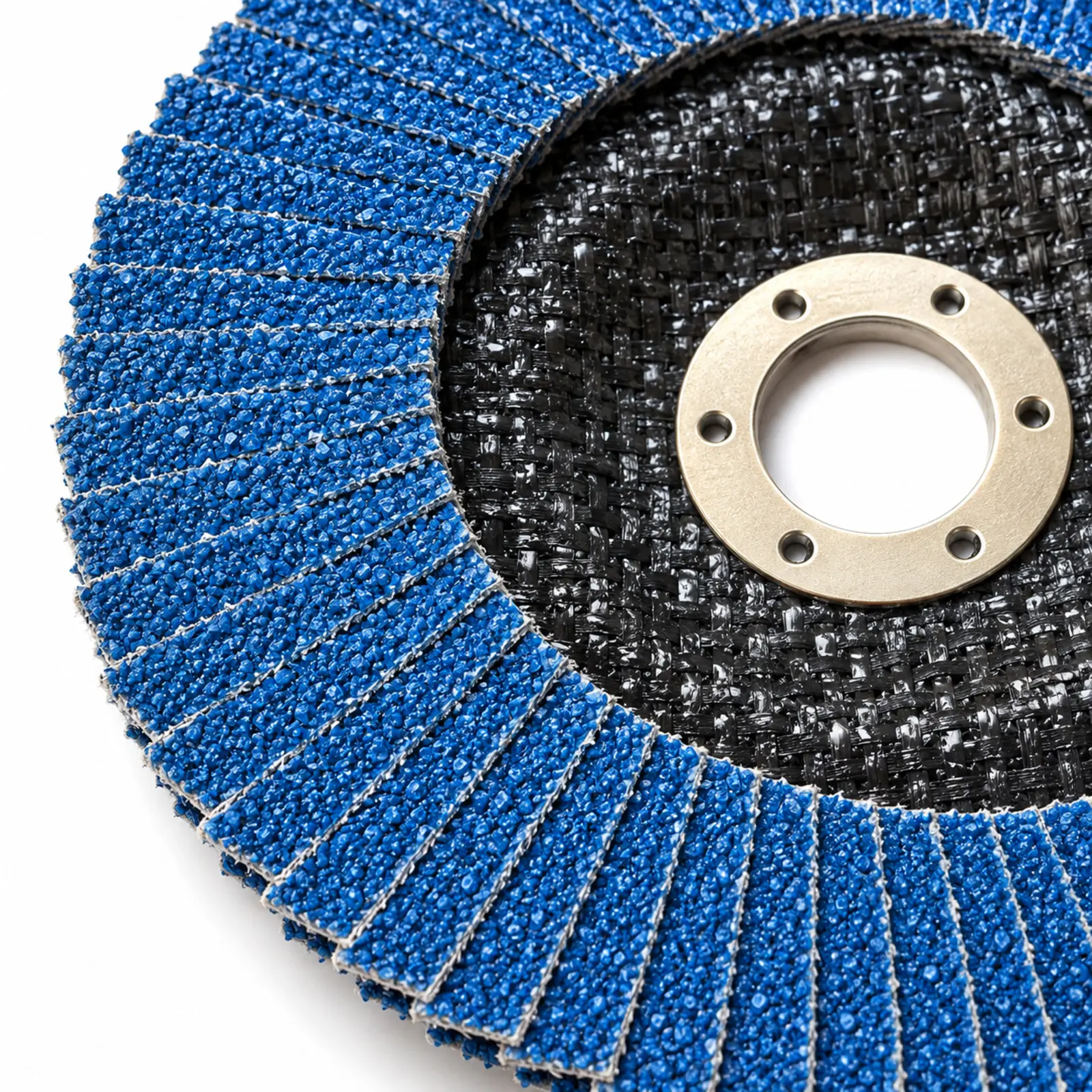 Close-up of abrasive flap construction for a trial comparison