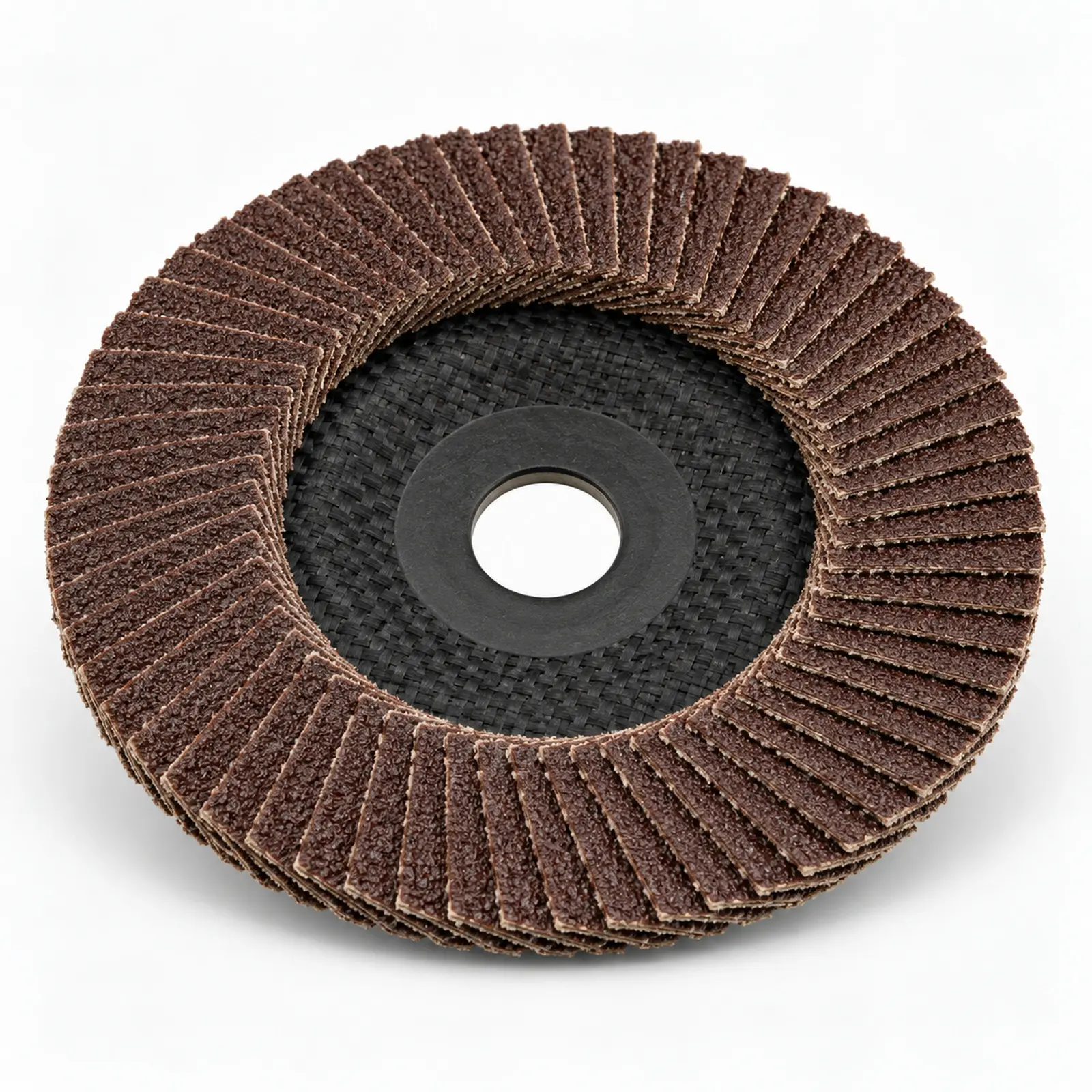 Front view of a flap disc showing layered abrasive flaps