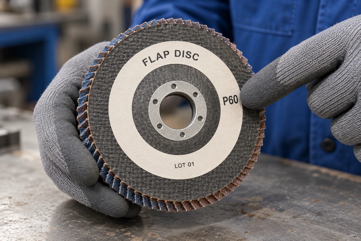 Flap disc label inspection used to verify the marked grit record
