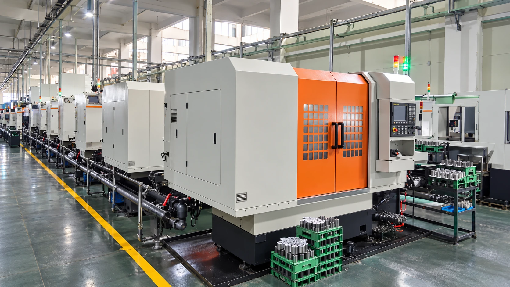 Equipos de mecanizado en una línea industrial